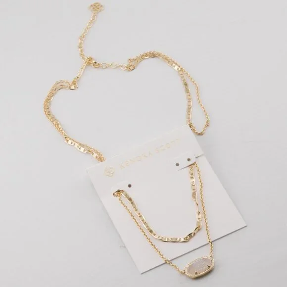 Kendra Scott Double Layer H Chain White Quartz Necklace - Picture 1 of 3